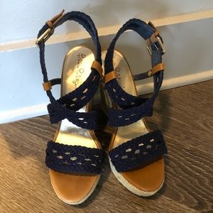 Navy and brown Lilly Pulitzer wedge sandal